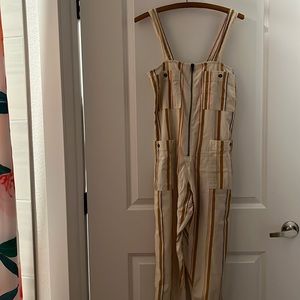 Billabong Cotton Flax Boho Beachy Vertical Stripe Cargo Utility Jumpsuit Overall